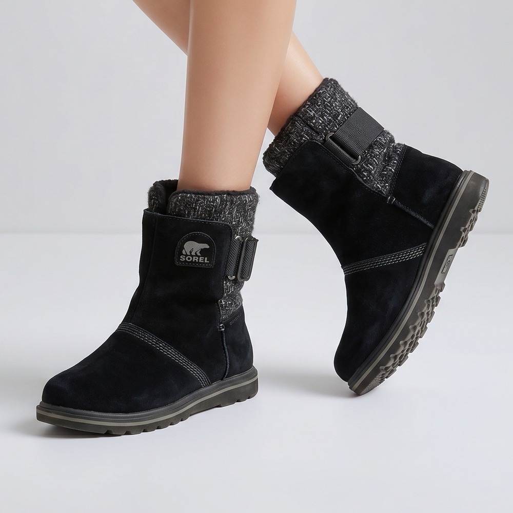 Sorel Rylee Black Suede Women's Waterproof Winter Boots - Fleece Lining- Size 7